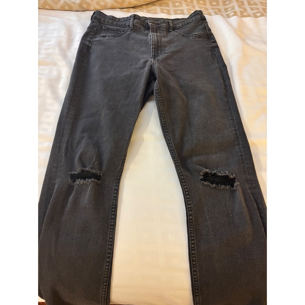 H&M &Denim Curvy Jeggings Ultra High Waist Distressed Black Grey Size 10 Ankle